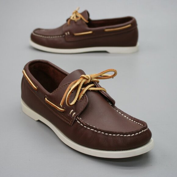 Minnetonka Ladies 7.5 Brown Leather Moccasin Loafers Slip on Boat Dock Shoes - Picture 1 of 12